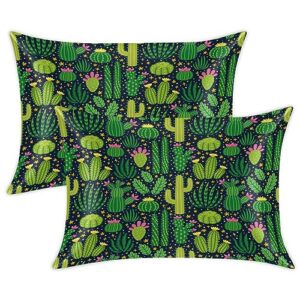 cactus print satin pillow cases silk satin pillowcase for hair and skin standard set of 2 super soft silk pillowcase with envelope closure (20x26 in)