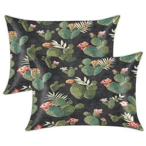 cactus flowers satin pillow cases silk satin pillowcase for hair and skin standard set of 2 super soft silk pillowcase with envelope closure (20x26 in)