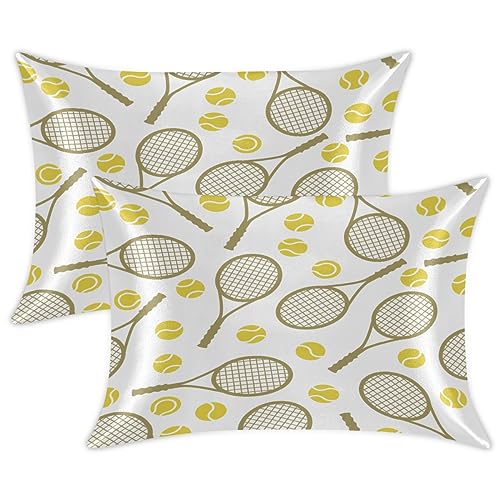 Tennis Rackets Satin Pillow Cases Silk Satin Pillowcase for Hair and Skin Standard Set of 2 Super Soft Silk Pillowcase with Envelope Closure (20x26 in)