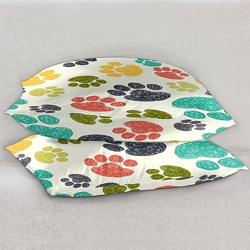 Colorful Paw Prints Satin Pillow Cases Silk Satin Pillowcase for Hair and Skin Standard Set of 2 Super Soft Silk Pillowcase with Envelope Closure (20x26 in)