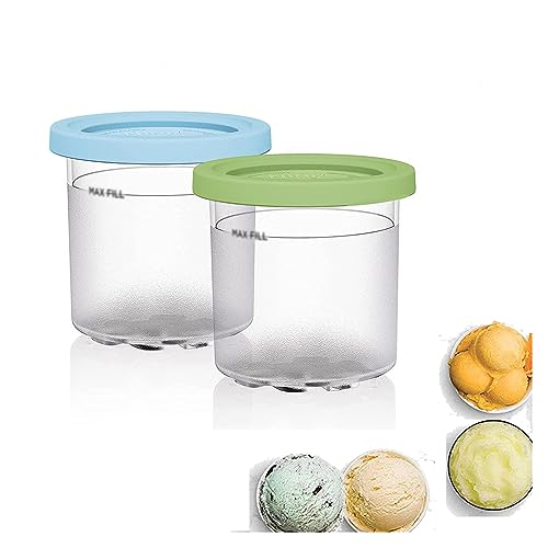 EVANEM 2/4/6PCS Creami Deluxe Pints, for Ninja Creami Ice Cream Maker,16 OZ Pint Storage Containers Airtight and Leaf-Proof Compatible NC301 NC300 NC299AMZ Series Ice Cream Maker,Blue+Green-2PCS