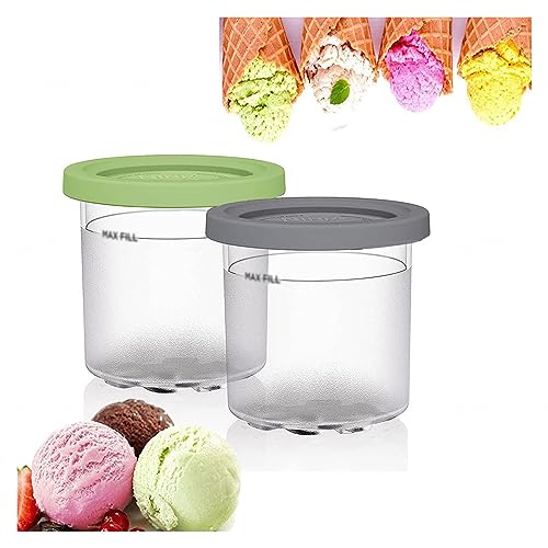 EVANEM 2/4/6PCS Creami Pints and Lids, for Creami Ninja Ice Cream Deluxe,16 OZ Creami Containers Safe and Leak Proof Compatible NC301 NC300 NC299AMZ Series Ice Cream Maker,Gray+Green-6PCS