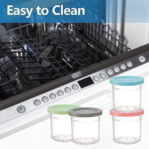 EVANEM 2/4/6PCS Creami Containers, for Creami Ninja,16 OZ Ice Cream Containers Dishwasher Safe,Leak Proof Compatible with NC299AMZ,NC300s Series Ice Cream Makers,Pink+Blue-6PCS