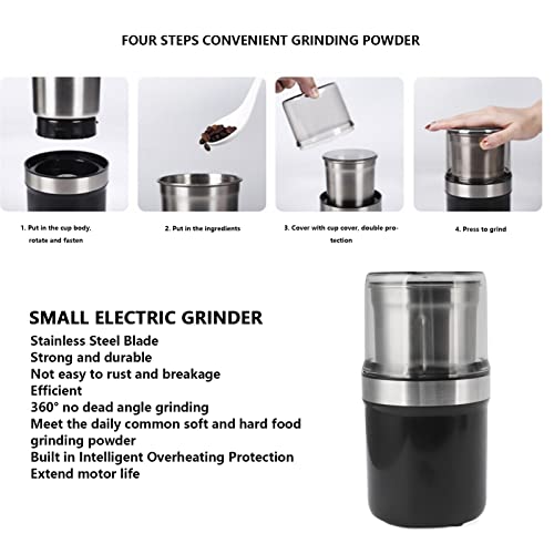 Electric Coffee Grinder, Single Blade Cup Portable Small Electric Grinder 100g Capacity Safe Fast Nuts for Cereal (US Plug 110V)