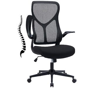 ergonomic office chair, mid back computer chair with adjustable height, swivel chair with flip-up arms and lumbar support