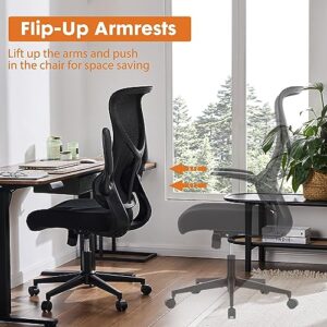 Ergonomic Office Chair, Mid Back Computer Chair with Adjustable Height, Swivel Chair with Flip-Up Arms and Lumbar Support