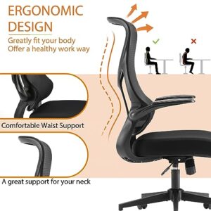 Ergonomic Office Chair, Mid Back Computer Chair with Adjustable Height, Swivel Chair with Flip-Up Arms and Lumbar Support