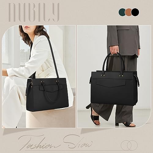 Laptop Bag for Women 15.6 inch Leather Tote Bag 2pcs Set Professional Work Bag with Envelope Clutch Bag Large Office Computer Bag Teacher Bag Shoulder Bag Satchel Purse, Black