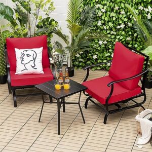 ZLXDP 3PCS Patio Rocking Bistro Set Cushioned Chair Armrest Side Table Red