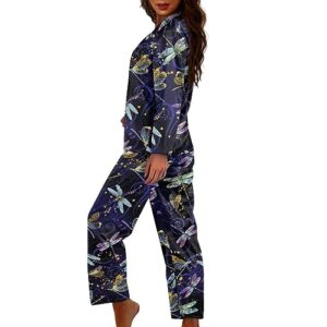 Suhoaziia Dragonfly Soft Pajamas Set for Women Losse Sleepwear Fashion Loungewear with Pockets Button Up 2pcs Pjs Lounge Sets