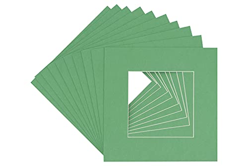 Turf Green Jade Acid Free 24x24 Square Picture Frame Mat with White Core Bevel Cut for 8x8 Pictures - Fits 24x24 Frame - Pack of 10 Matboard Show Kits With Acid Free Backings & Clear Bags