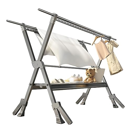 Folding Retractable Collapsible Drying Rack Clothing，Space-Saving Laundry Rack, Aluminum Alloy Drying Rack，Isometric Windproof Hanging Holes，Windproof Foot Support， Clothes Drying Racks Outdoor