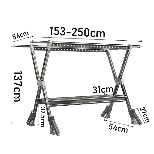 Folding Retractable Collapsible Drying Rack Clothing，Space-Saving Laundry Rack, Aluminum Alloy Drying Rack，Isometric Windproof Hanging Holes，Windproof Foot Support， Clothes Drying Racks Outdoor