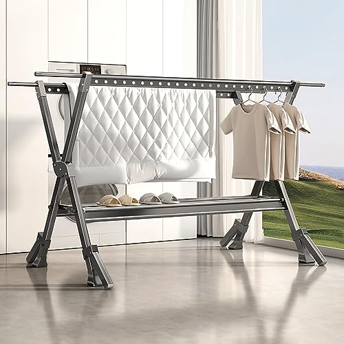 Folding Retractable Collapsible Drying Rack Clothing，Space-Saving Laundry Rack, Aluminum Alloy Drying Rack，Isometric Windproof Hanging Holes，Windproof Foot Support， Clothes Drying Racks Outdoor