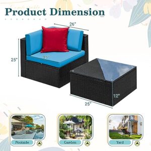 Devoko 2 Piece Patio Furniture Set, All Weather PE Rattan Outdoor Sofa Set Single Sofa with Table for Garden Lawn Poolside (2 Piece, Blue)