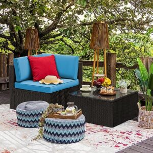 Devoko 2 Piece Patio Furniture Set, All Weather PE Rattan Outdoor Sofa Set Single Sofa with Table for Garden Lawn Poolside (2 Piece, Blue)