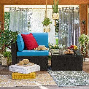 Devoko 2 Piece Patio Furniture Set, All Weather PE Rattan Outdoor Sofa Set Single Sofa with Table for Garden Lawn Poolside (2 Piece, Blue)