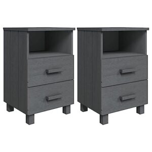 nightstand 2 pcs with 2 drawers | modern end table set of 2 for small spaces | wood side table for bedroom | wooden bedside cabinet | dark gray solid pinewood and mdf 15.7" x 13.8" x 24.4"