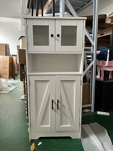 CREMORE Farmhouse Kitchen Pantry Storage Cabinet, Freestanding Hutch with Doors and Shelves, Coffee Bar, Cupboard for Dining Room