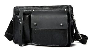 men's small crossbody shoulder bag multi-pocket satchel bags genuine leather business commuting messenger bag (black)