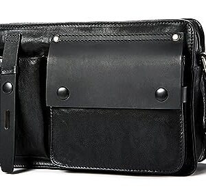 Men's Small Crossbody Shoulder Bag Multi-Pocket Satchel Bags Genuine Leather Business Commuting Messenger Bag (Black)