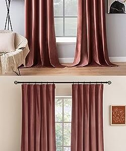 MIULEE Velvet Curtains Dusty Rose Grommet Curtains Thermal Insulated Soundproof Room Darkening Curtains/Drapes for Living Room Bedroom Decor 52x90 Inch Set of 2 Bundle Pinch Pleated Curtains 2 Panels