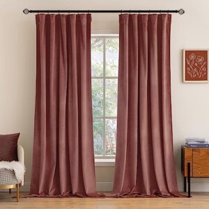 MIULEE Velvet Curtains Dusty Rose Grommet Curtains Thermal Insulated Soundproof Room Darkening Curtains/Drapes for Living Room Bedroom Decor 52x90 Inch Set of 2 Bundle Pinch Pleated Curtains 2 Panels