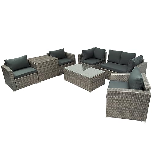 Simicase Outdoor Patio Furniture Sets, 7-Piece Patio Wicker Sofa, Cushions, Chairs, a Loveseat, a Table and a Storage Box