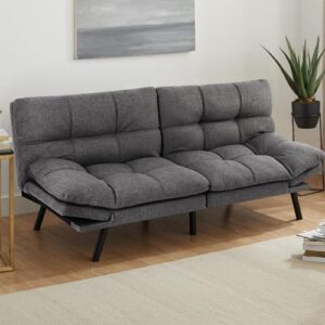 dumos futon sofa bed, sleeper convertible futon couch, memory foam couch convertible loveseat for living room, apartment, studio, grey