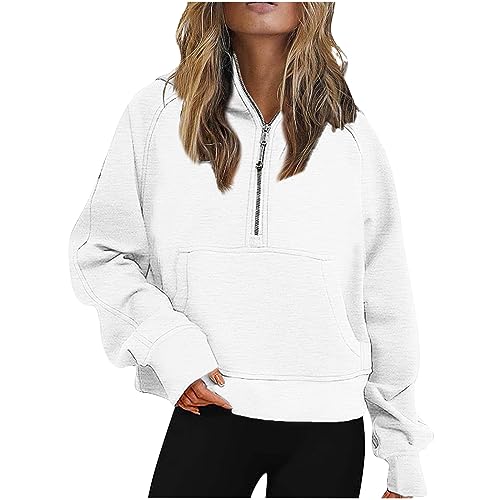 Half Zip Hoodie For Women Winter Casual Hoodies Loose Fit Winter Comfy Hooded Sweatshirts Warm Pullover Sudadera Con Cremallera Completa Tops De Gelatina Florecientes Para Mujer Workout Tops Moda