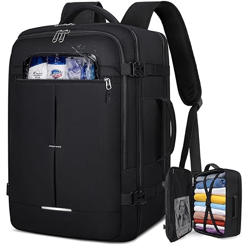 Travel Backpack for Men 40L Carry on Backpack Airline Approved 17 Inch Laptop Backpack Waterproof Large Travel Backpack Luggage Daypack Business College Weekender Overnight Backpack Men Women, Black