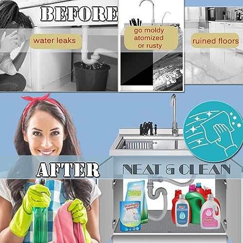 Under Sink Mat, 34 x 22 Flexible Silicone Waterproof Cabinet Protector Mats Under Sink Liner Tray for Drips Leaks Spills with Drain Hole Sink Cabinet Protector Mats for Bathroom/Kitchen