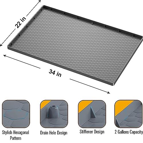 Under Sink Mat, 34 x 22 Flexible Silicone Waterproof Cabinet Protector Mats Under Sink Liner Tray for Drips Leaks Spills with Drain Hole Sink Cabinet Protector Mats for Bathroom/Kitchen