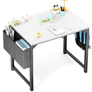 olixis small computer desk home office modern simple style table with storage bag & headphone hooks for children student work study writing, 32 inches, white