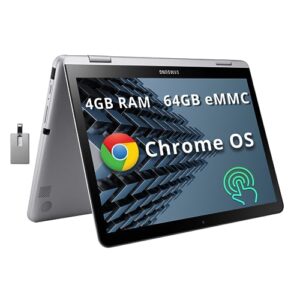 samsung plus v2 2-in-1 12.2" touchscreen chromebook laptop, intel celeron 3965y, 4gb ram, 64gb emmc, 1m front camera, wi-fi, bluetooth, microsd reader, stylus pen, chrome os, silver, 128gb usb card