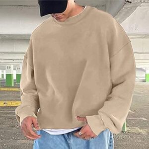 Kaniem Casual Sweatshirts for Men Fall Winter Solid Color Round Neck Pullover Top Loose Crew Neck Sweatshirt (Z01 Khaki, L) 1/4 zip pullover mens mens sweatshirts hoodies mens hoodies zip up crewneck sweatshirt men flannel hoodies for men camo hoodie for