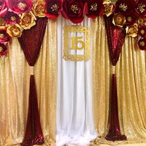 JYFLZQ Gold and Burgundy Sequin Backdrop Curtains 4 Set Glitter Photo Booth Backdrop for Photoshoot Photography Sparkly Shimmer Background for Parties Wedding