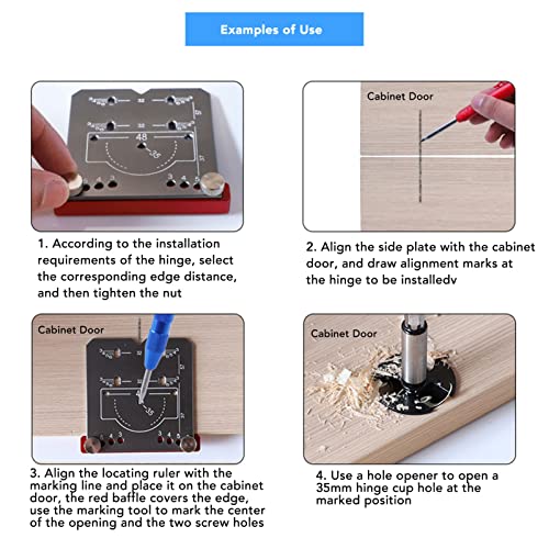 Stainless Steel Cup Style Concealed Hinge Jig with Clamp,35mm Drilling Guide Hole Punch Locator Kit for Cabinet Door Hinges Inset Improve Mounting Efficiency (S)