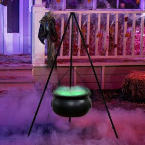 halloween decorations outdoor - large witches cauldron on tripod, plastic cauldron witch halloween decor, black cauldron bowl with lights for porch yard lawn outside (s)