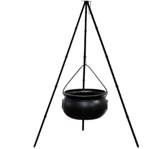 Halloween Decorations Outdoor - Large Witches Cauldron on Tripod, Plastic Cauldron Witch Halloween Decor, Black Cauldron Bowl with Lights for Porch Yard Lawn Outside (S)