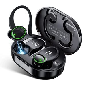 for motorola edge (2022) wireless earbuds bluetooth headphones 48hrs play back sport earphones with led display over-ear buds with earhooks built-in mic - black
