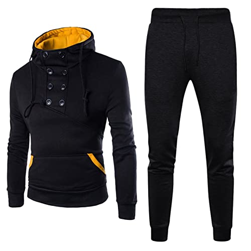 Kaniem Men's Hooded Athletic Tracksuit Casual Sports Hoodie Sweatsuit Fall Winter Pullover Top and Sweatpants 2 Pieces Suits (Z01 Black, 3XL) vintage sweatshirt men graphic zip up hoodie men heavy sweatshirts for men grey zip up hoodie men mens grey hoodi