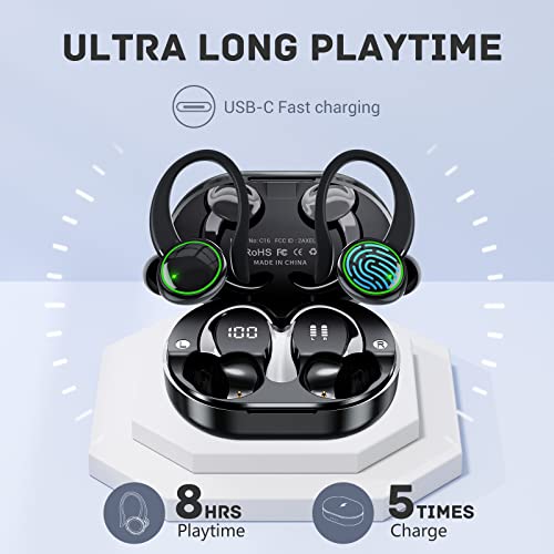 for Samsung Galaxy Note20 Wireless Earbuds Bluetooth Headphones 48hrs Play Back Sport Earphones with LED Display Over-Ear Buds with Earhooks Built-in Mic - Black