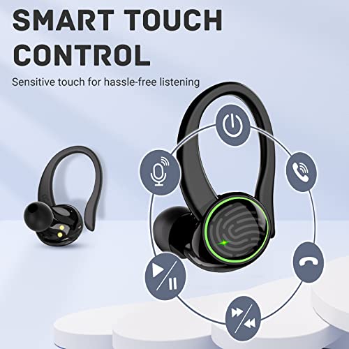 for Samsung Galaxy S23 Wireless Earbuds Bluetooth Headphones 48hrs Play Back Sport Earphones with LED Display Over-Ear Buds with Earhooks Built-in Mic - Black