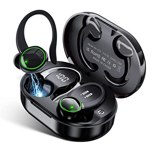 for Motorola Moto G Power 5G Wireless Earbuds Bluetooth Headphones 48hrs Play Back Sport Earphones with LED Display Over-Ear Buds with Earhooks Built-in Mic - Black