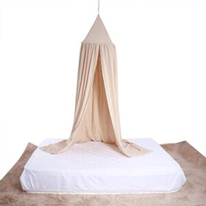 fdit hanging bed canopy mos1quito net curtain for baby kid, soft cotton material (khaki)
