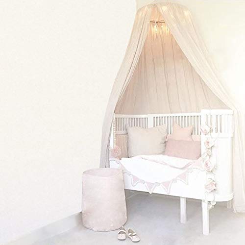 Fdit Hanging Bed Canopy Mos1quito Net Curtain for Baby Kid, Soft Cotton Material (Khaki)