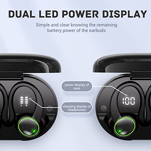for Google Pixel Fold Wireless Earbuds Bluetooth Headphones 48hrs Play Back Sport Earphones with LED Display Over-Ear Buds with Earhooks Built-in Mic - Black