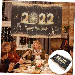 Abaodam 1 Set New Year Party Banner 2022 New Year Banner Backdrop Celebrating New Year Hanging Tapestry Colorful Streamers Gold Trim Black Decor 2021 New Year Banner Decor Flag Banner Reel