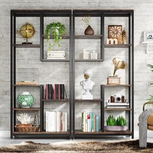 tribesigns 6-tier tall bookshelf bookcase set of 2, industrial 8-shelf open bookcase storage display book shelves for living room, home office